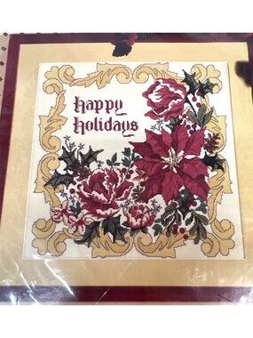 Happy Holidays Floral Picture Counted Cross Stitch Kit 14"x14"  Candamar Designs